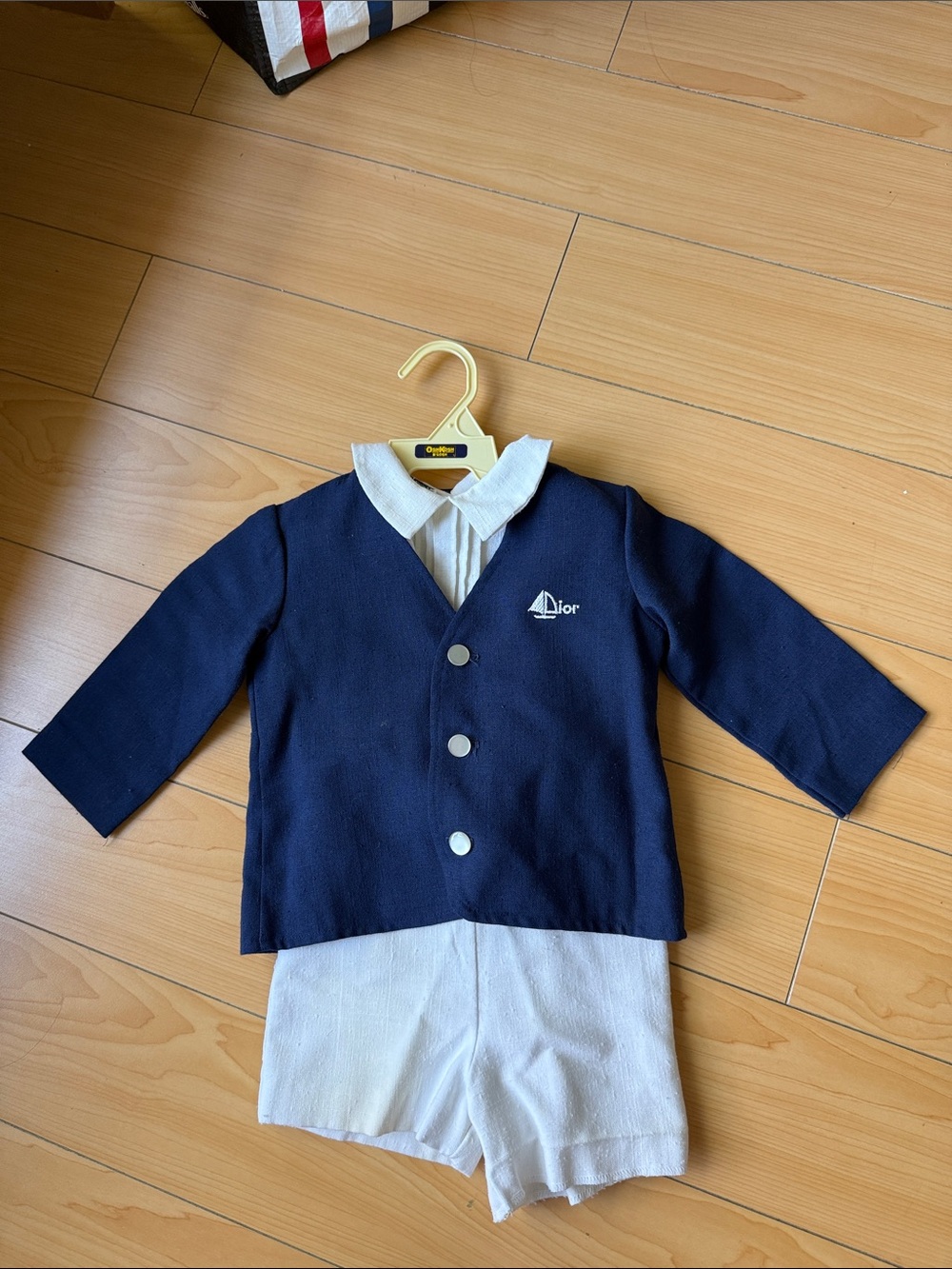 Vtg 80s Christian Dior Toddler’s 3-pc Blazer Shirt Overall Shorts Formal Outfit